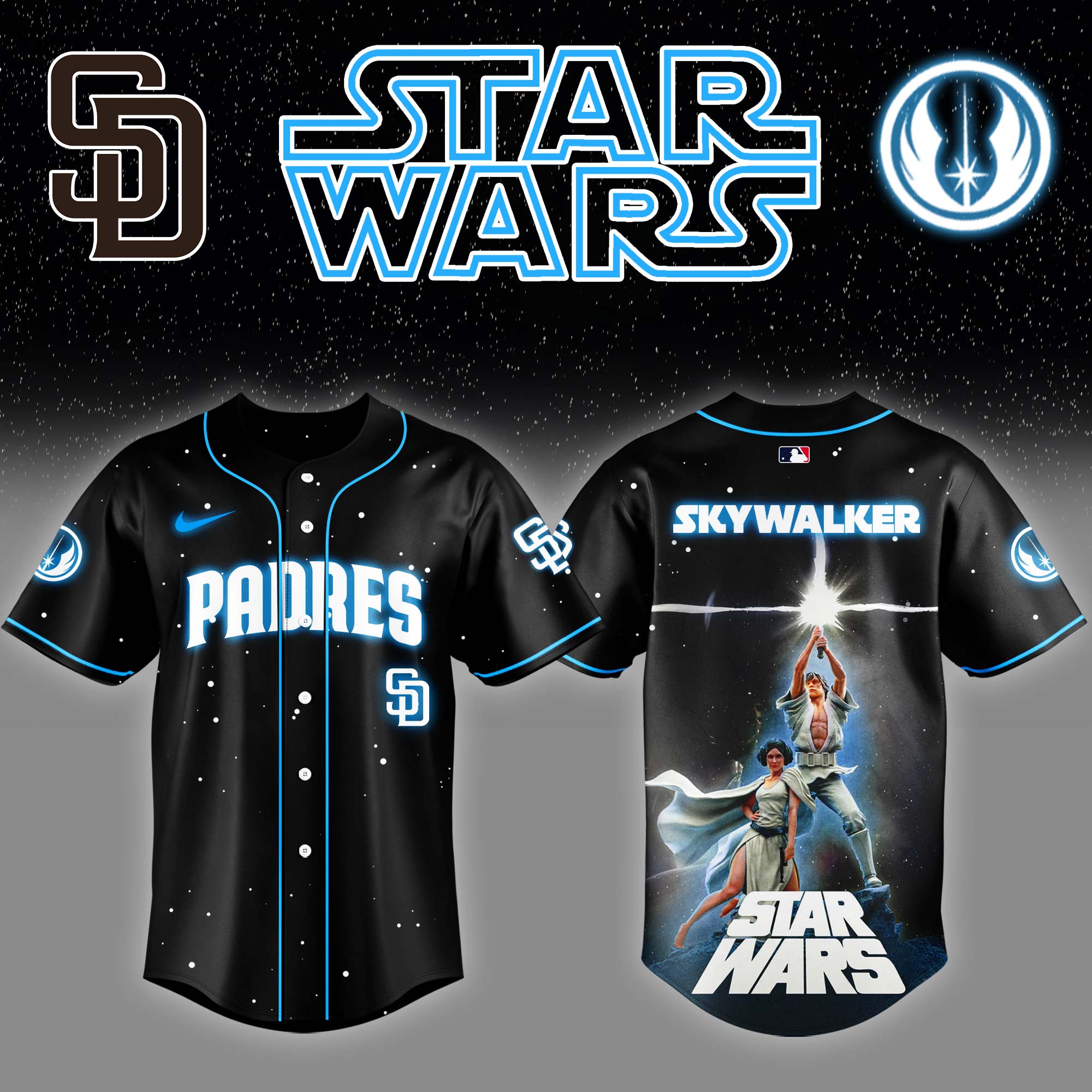 San Diego Padres x Stars Wars Luke Skywalker Game Night Baseball Jersey Baseball Coach Gift Ideas