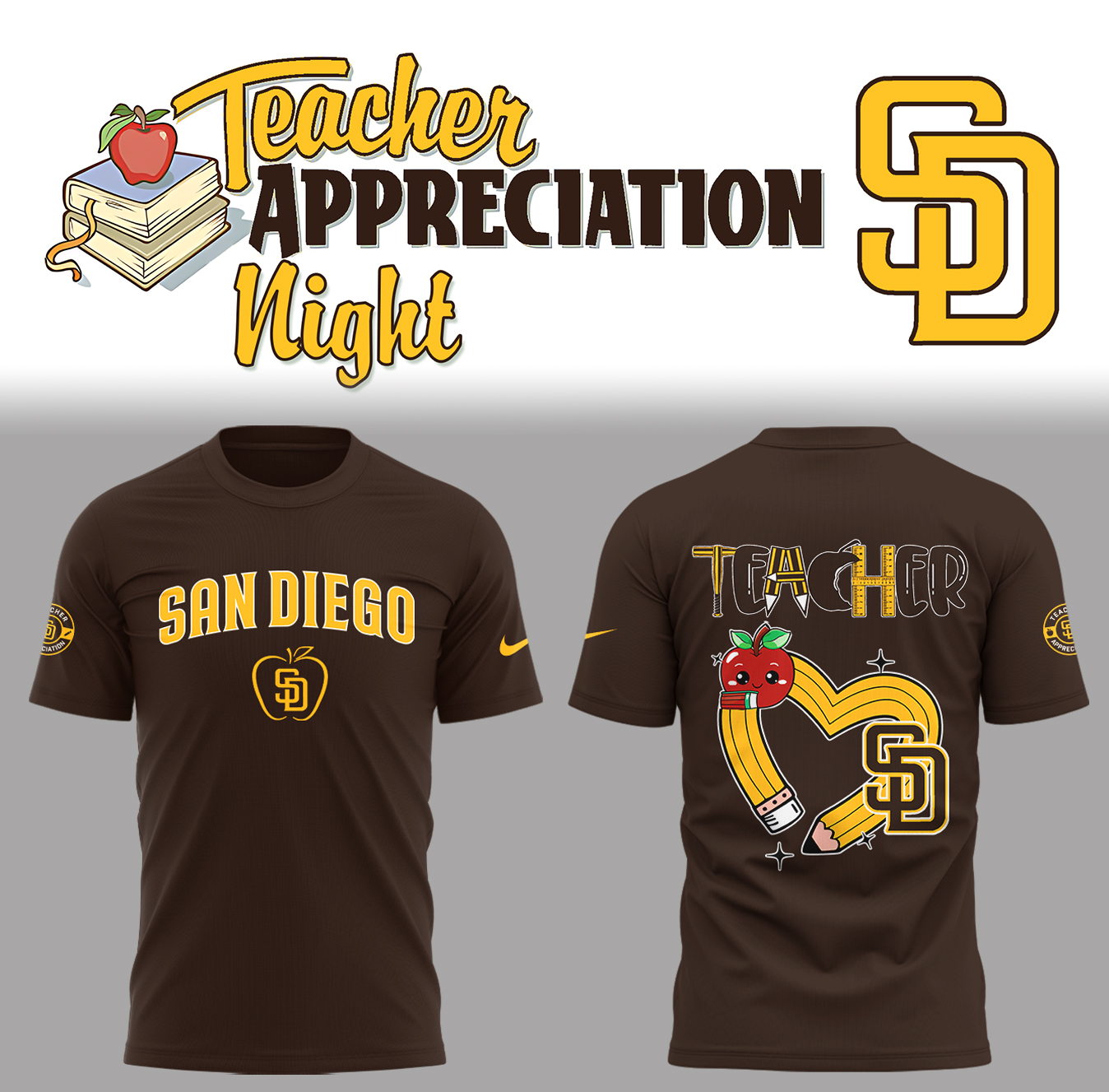 San Diego Padres x Teacher Appreciation Night T-Shirt Baseball Coach Gift Ideas