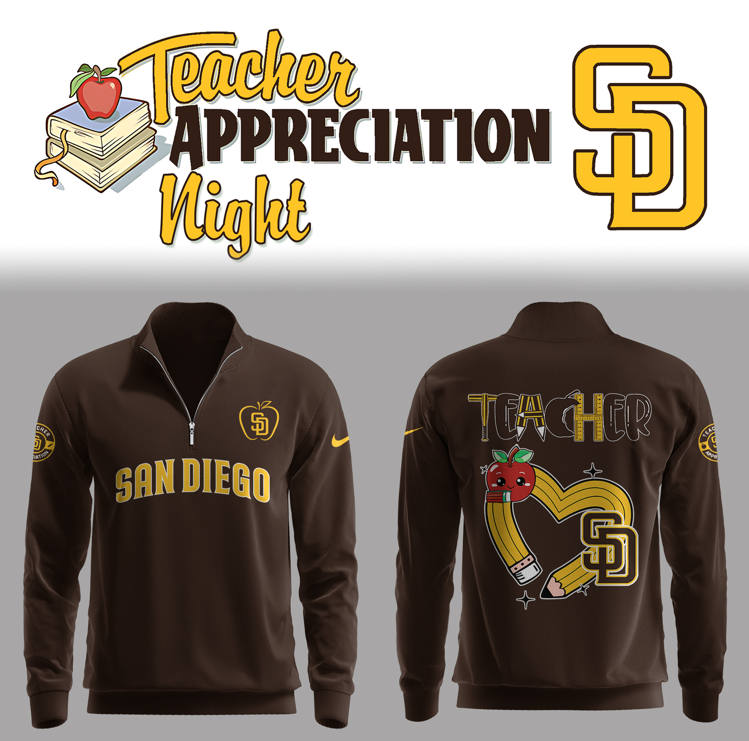San Diego Padres x Teacher Appreciation Night Zipper Sweatshirt Gifts For Baseball Fans