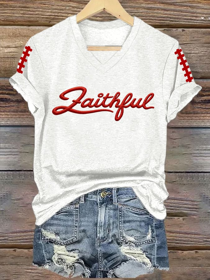 San Francisco 49ers Merch Faithful Football V-Neck Shirt Football Game Day Shirt Cool Gift