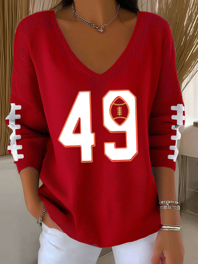 San Francisco 49ers Merch Go 49ers V-Neck Long Sleeve Game Day Clothing Line