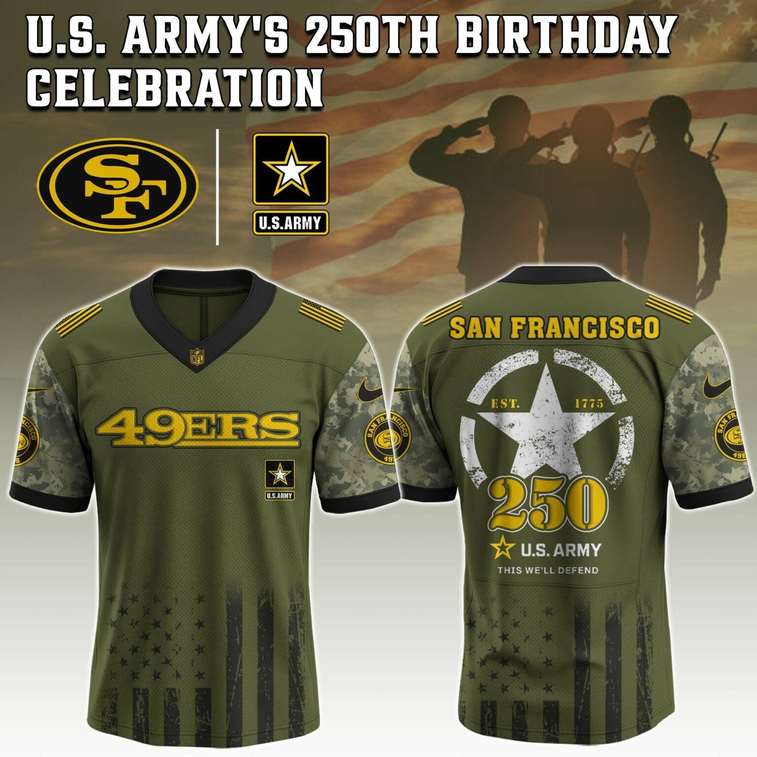 San Francisco 49ers NFL x 250 US ARMY Jersey Gifts For Football Fan