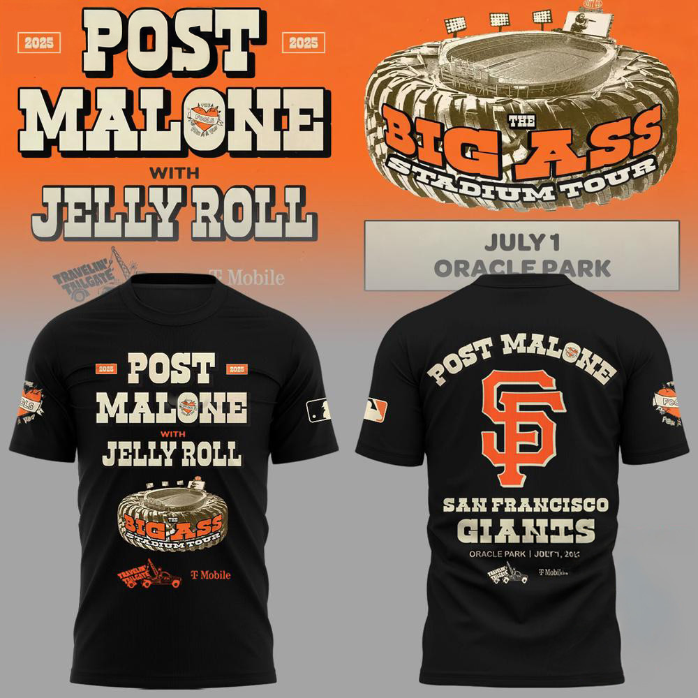 San Francisco Giants MLB 2025 x Post Malone Big Ass Stadium Tour 2025 Black Shirt Gifts For Fan