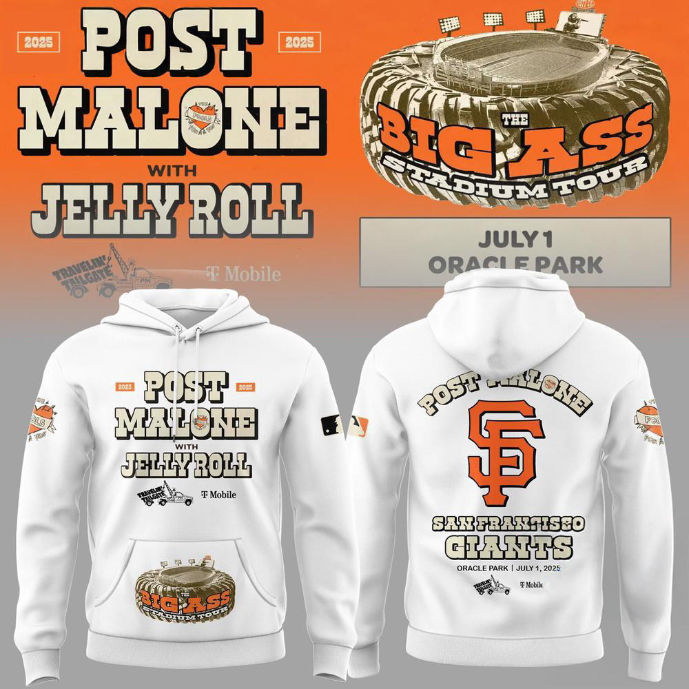 San Francisco Giants MLB 2025 x Post Malone Big Ass Stadium Tour 2025 White Hoodie Gifts For Fan