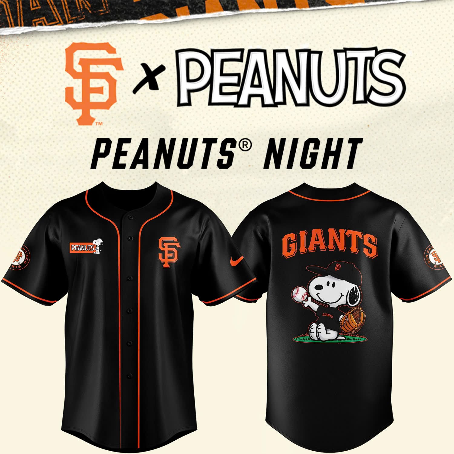 San Francisco Giants Peanuts Night Giants Merch Black Jersey Best Gifts For Baseball Players