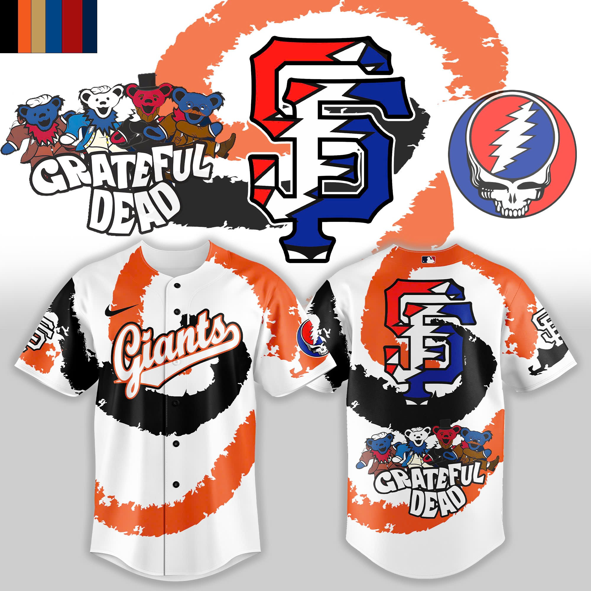 San Francisco Giants x Grateful Dead Night Baseball Jersey Cool Baseball Gifts