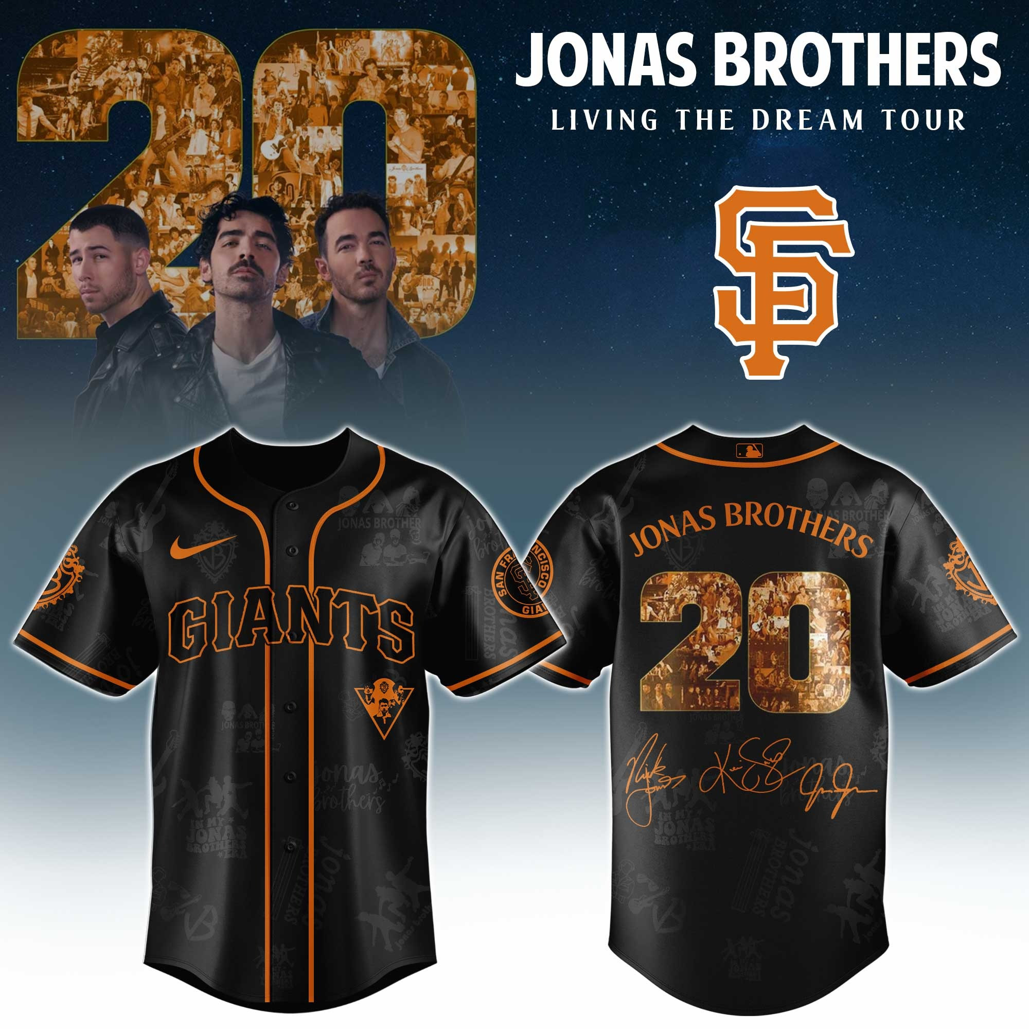 San Francisco Giants X Jonas Brothers 20 Tour 2025 Jersey MLB Merch Baseball Gifts For Fans