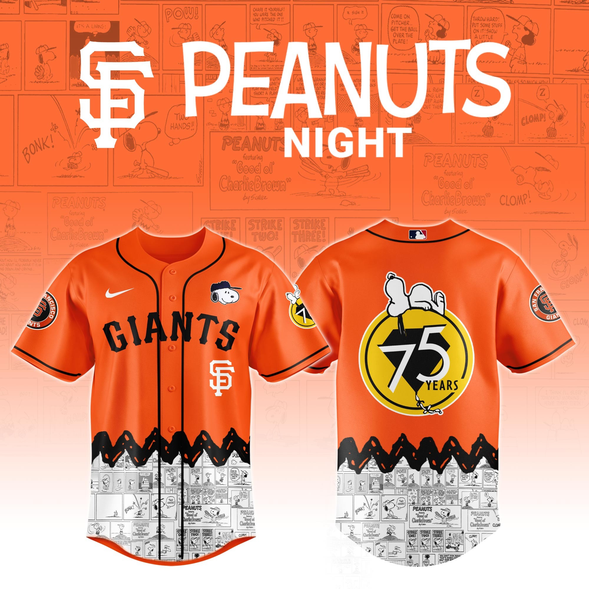 San Francisco Giants x Peanuts Night Jersey 2025 Baseball Team Gift Ideas