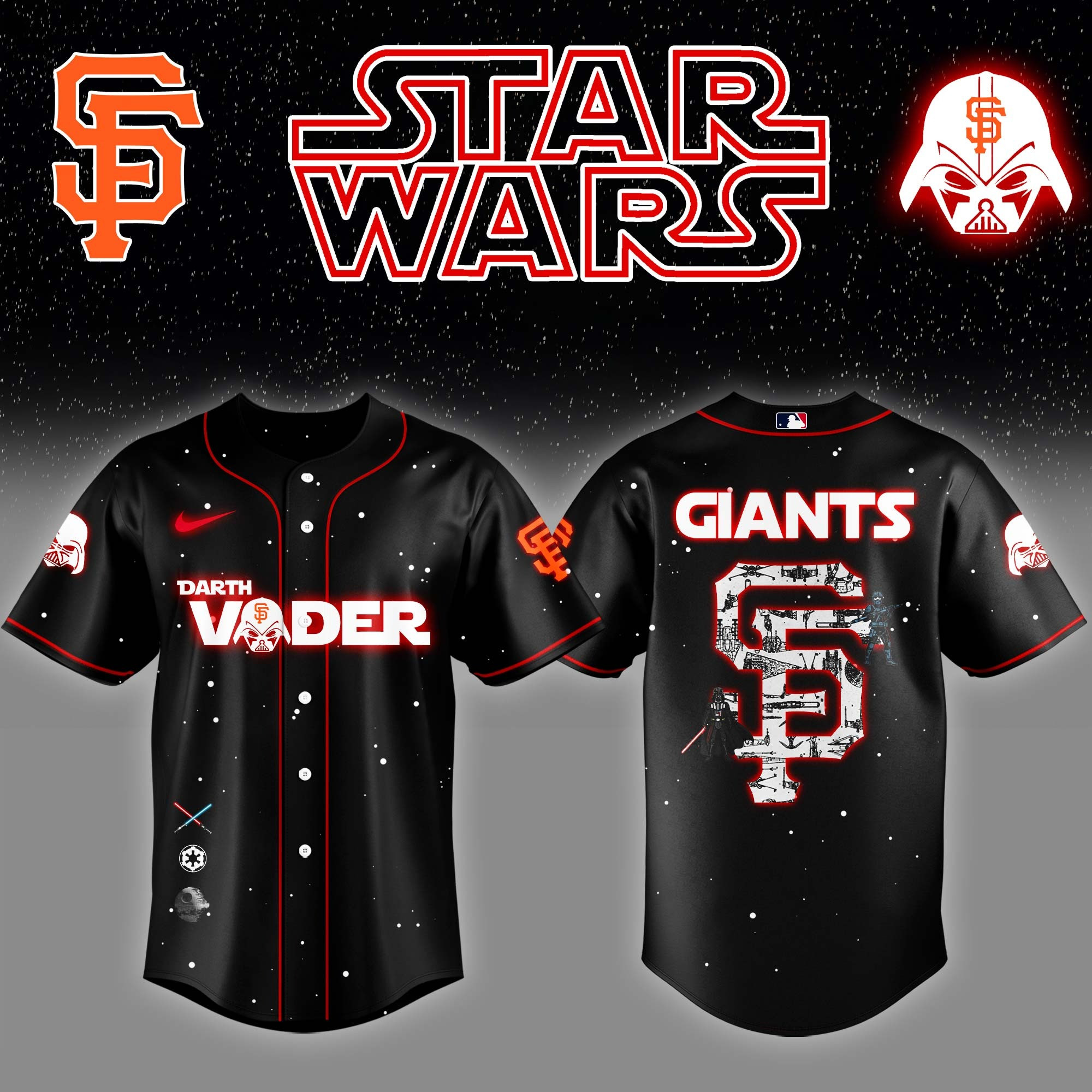 San Francisco Giants x Star Wars Darth Vader Night Baseball Jersey Gifts For Baseball Lovers