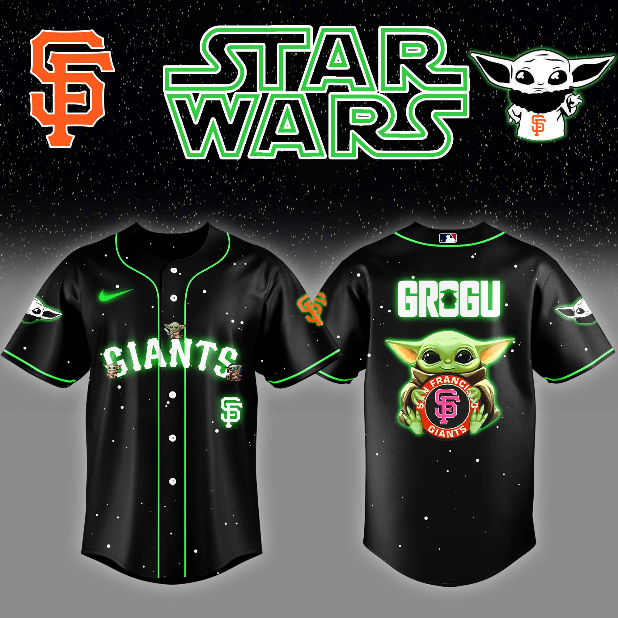 San Francisco Giants x Stars Wars Grogu Night Baseball Jersey Gifts For Baseball Players