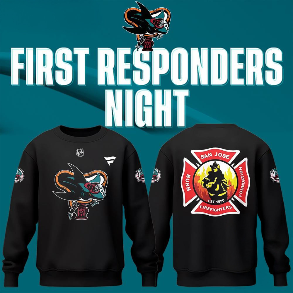 San Jose Sharks Barracuda x First Responders Night 2025 Black Sweatshirt Gifts For Hockey Fans