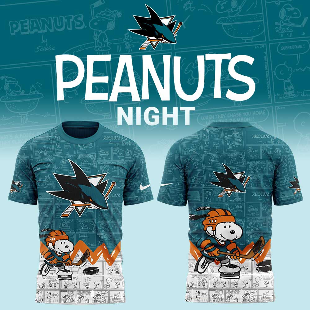 San Jose Sharks x Snoopy Peanuts Night T-Shirt 75Th Anniversary Of Peanuts Fan Clothing