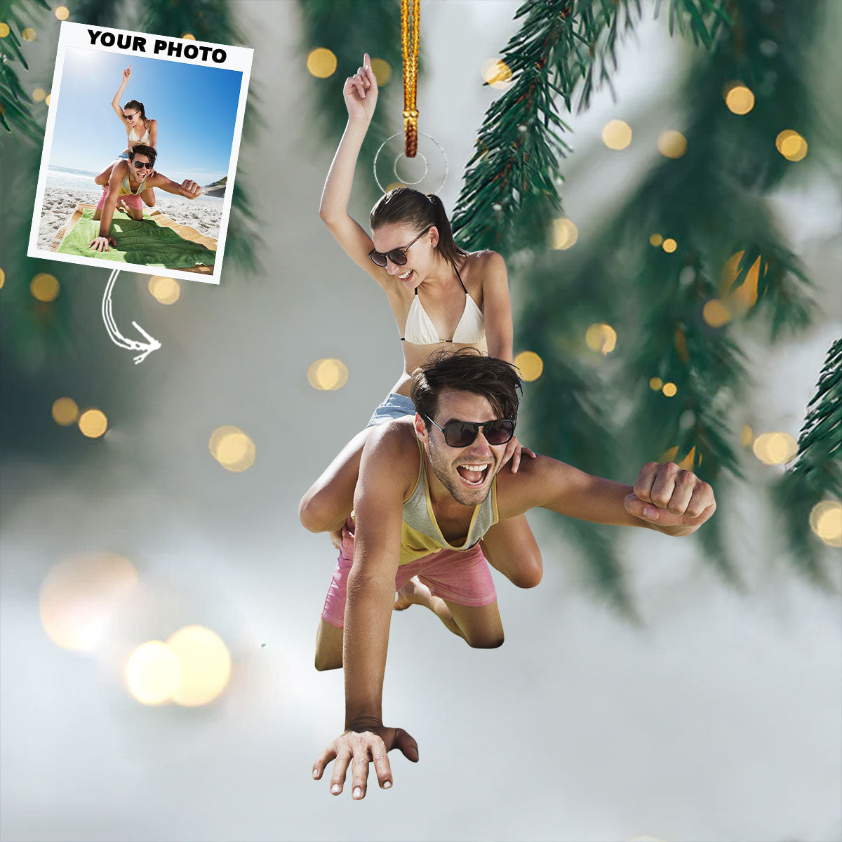 Sand And Sunshine Stuns Personalized Photo Mica Ornament Christmas Gift For Couple Family