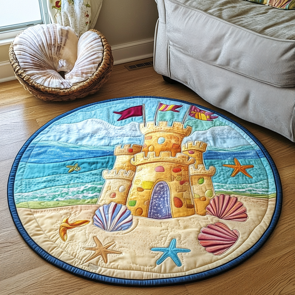 Sand Castle Quilted Round Mat Front Door Decor Summer Gifts For Beach Lovers