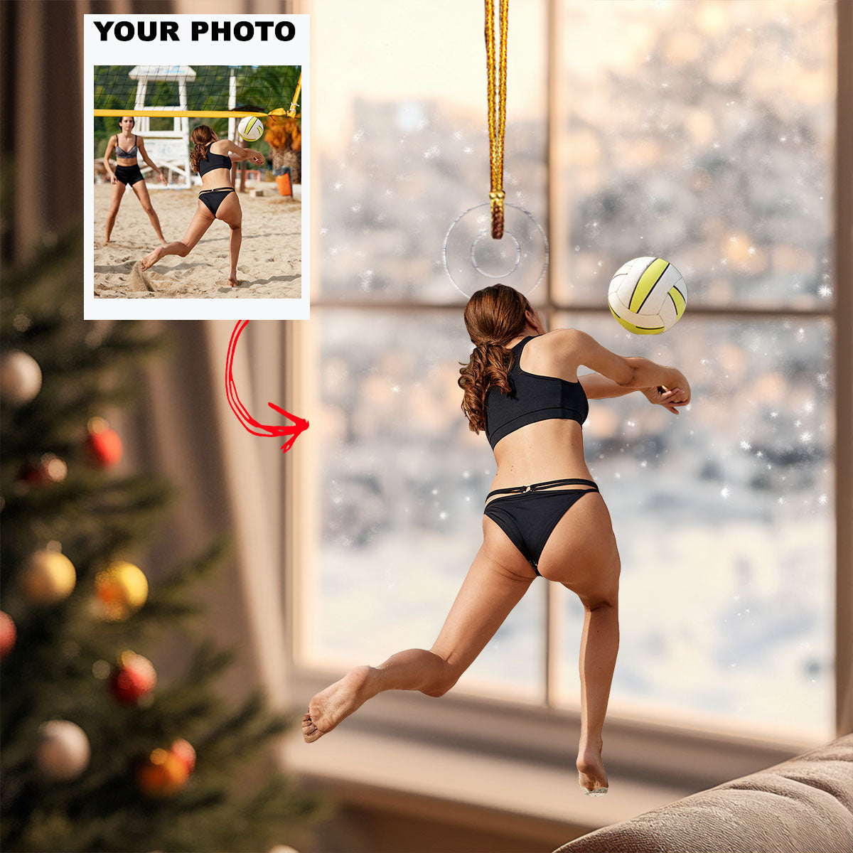 Sand Play Personalized Photo Mica Ornament Gift For Volleyball Lover Volleyball Player