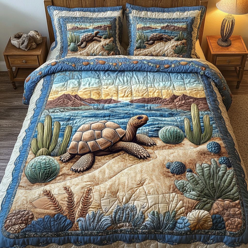 Sand Shell Quilted Bedding Set Holiday Duvet Covers Gifts For Sea Turtle Lovers