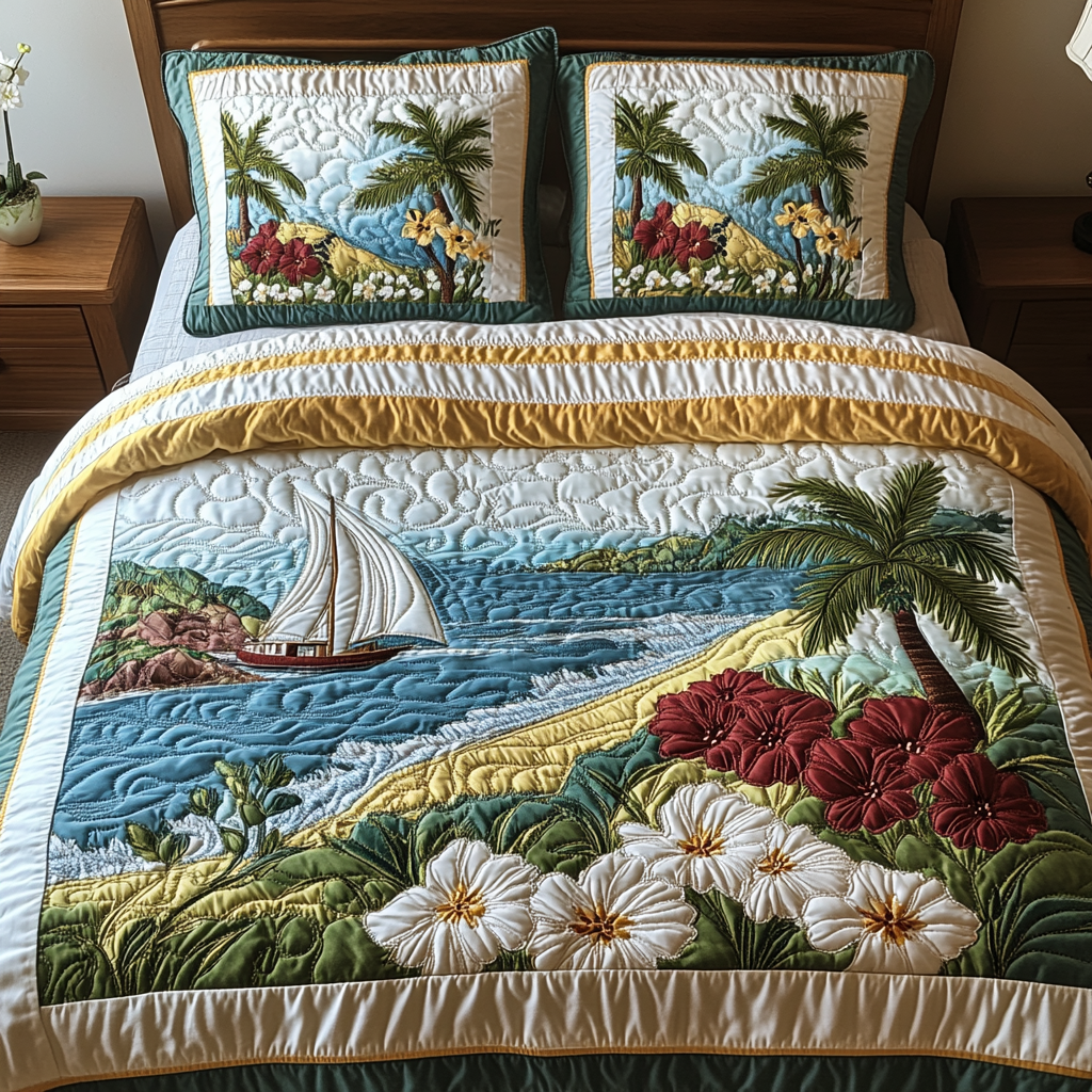 Sandy Escape Quilted Bedding Set Luxury Bedding Set with Pillow Covers Included