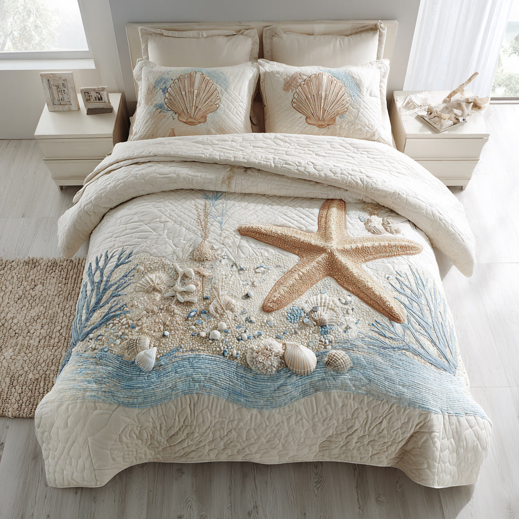 Sandy Ocean Bed Quilted Bedding Set Bed Decor Ideas Gift Ideas For Ocean Lovers