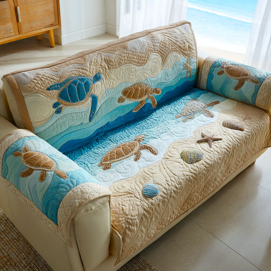 Sandy Retreat Quilted Sofa Cover Holiday Living Room Decor Sea Turtle Stuff