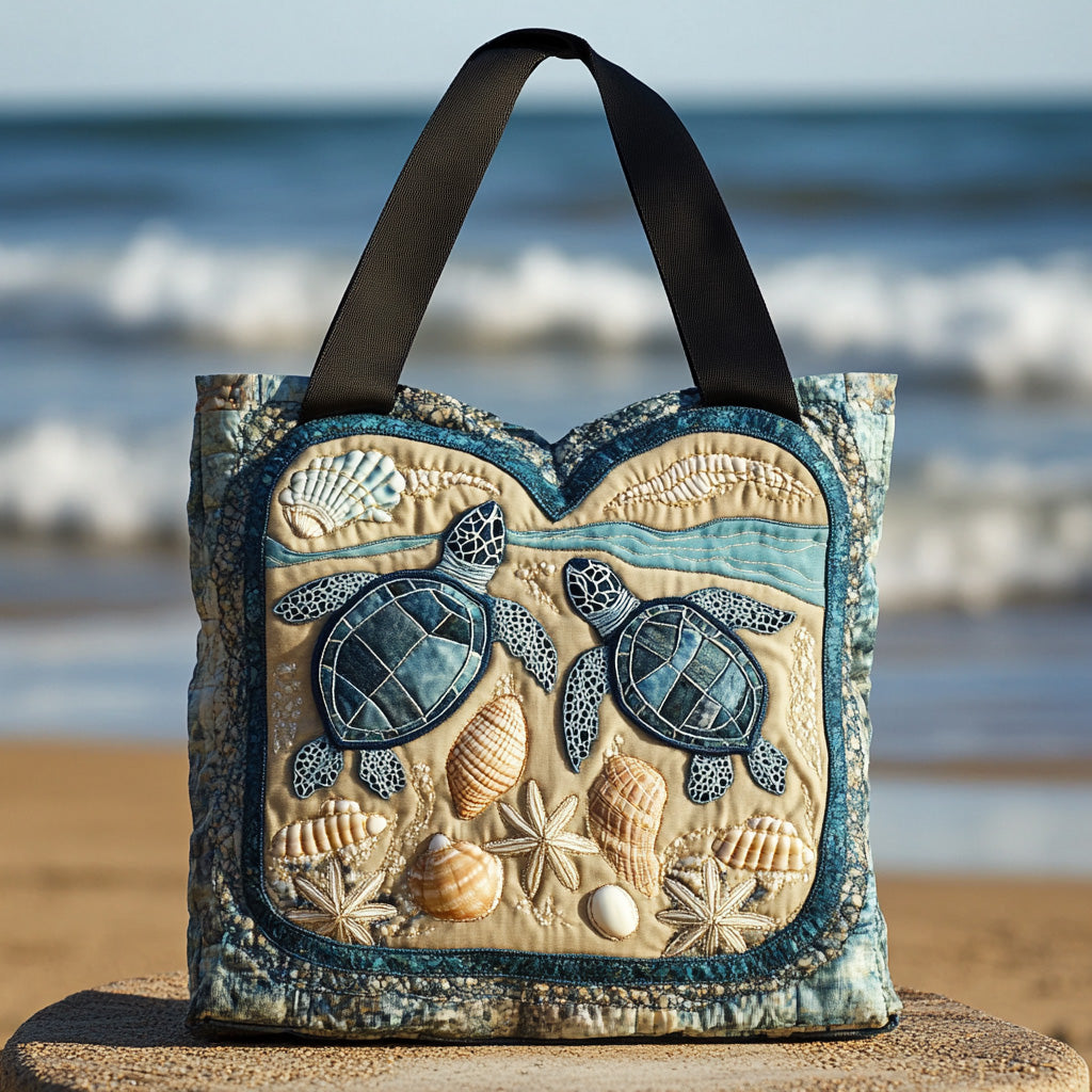 Sandy Shell Quilted Tote Bag Unique Sea Turtle Gifts