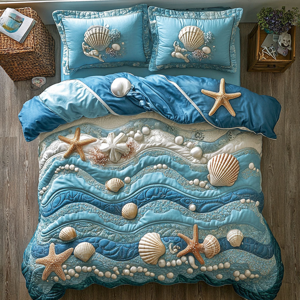 Sandy Shells Quilt Bedding Set Twin Comforter Sets Coastal Gift for Kids