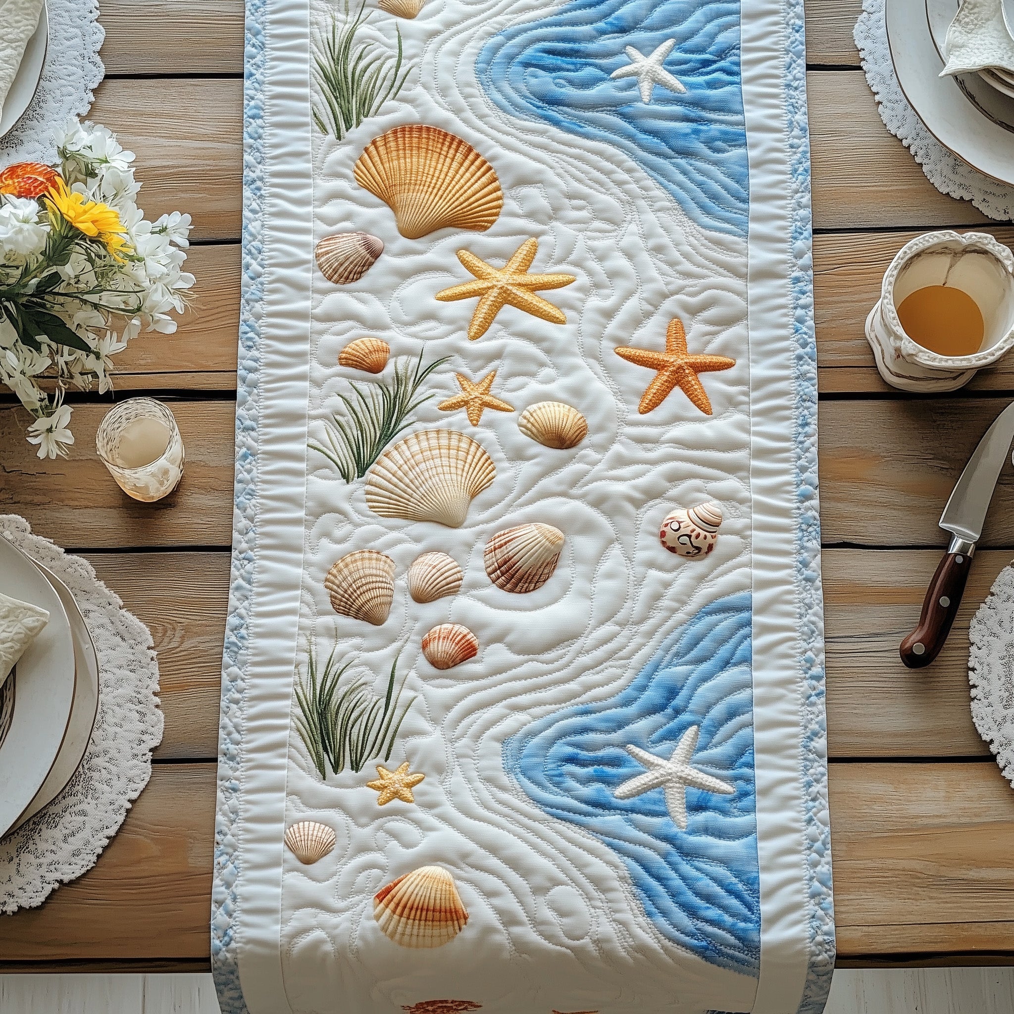 Sandy Shore Quilted Table Runner Christmas Table Runner