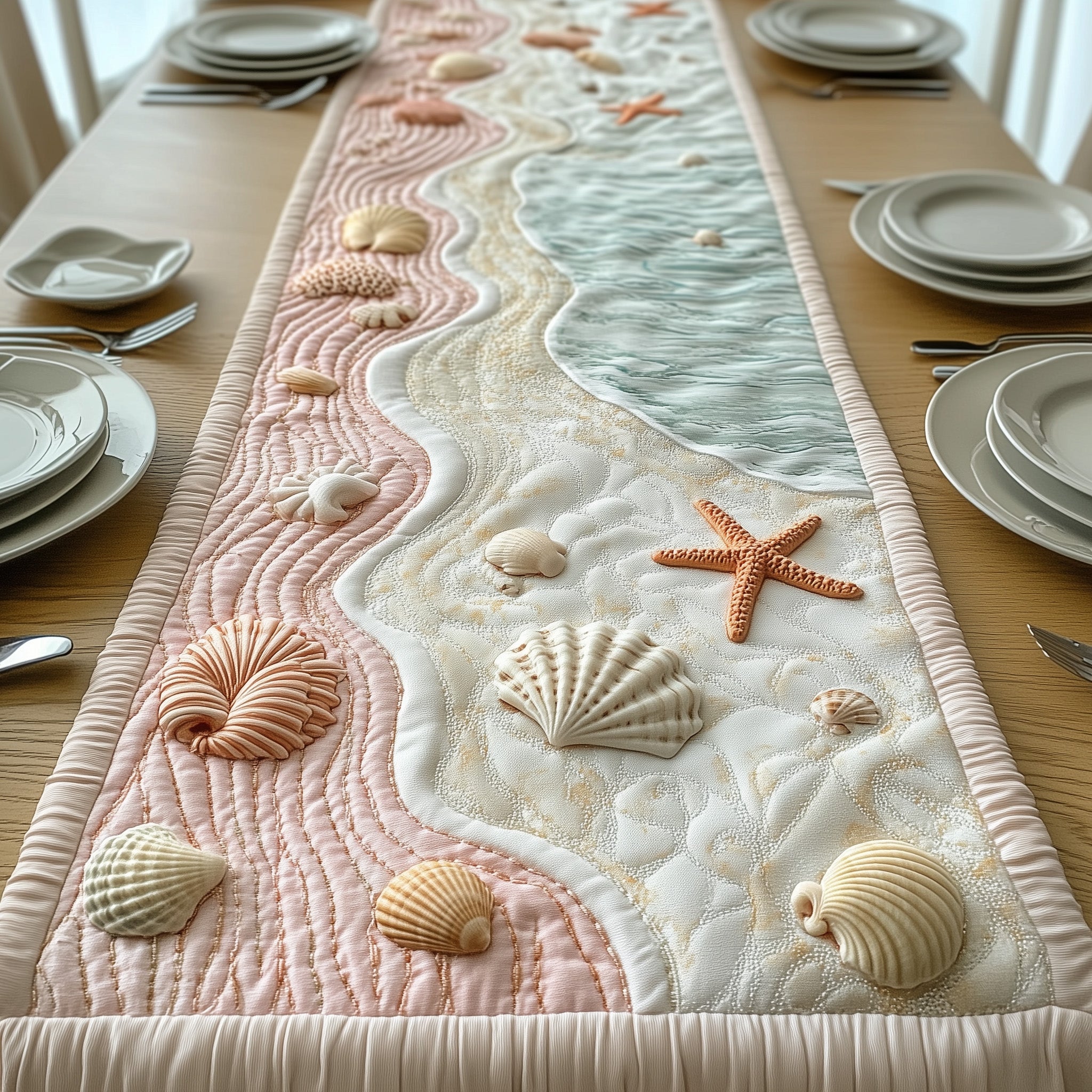 Sandy Shore Quilted Table Runner Holiday Banquet Table Runner