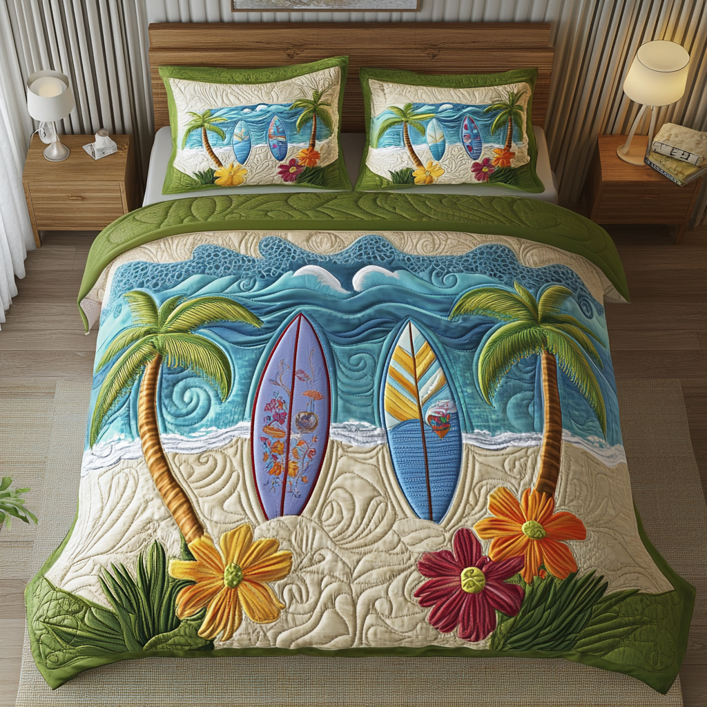 Sandy Shores Quilted Bedding Set Cozy Bedroom Decor Gifts For A Surfer Dude