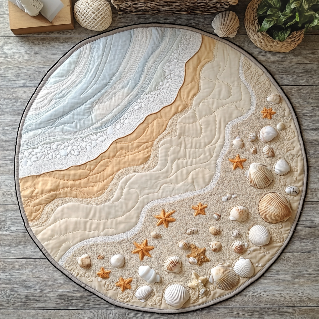 Sandy Shores Quilted Round Mat Home Front Door Design Ocean Gift For Beach Lover