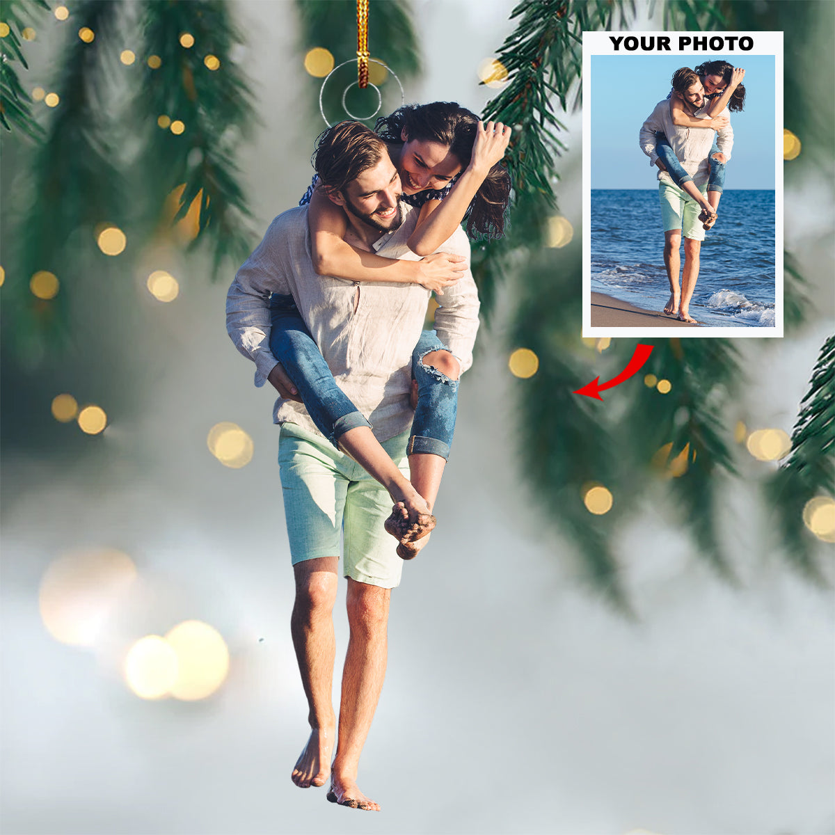 Sandy Strolls Personalized Photo Mica Ornament Gift For Couple