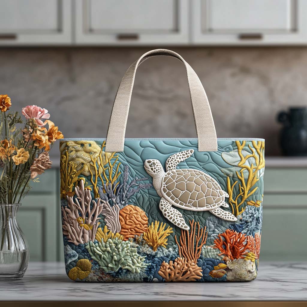 Sandy Turtle Tracks Quilted Tote Bag Beach Gifts For Her