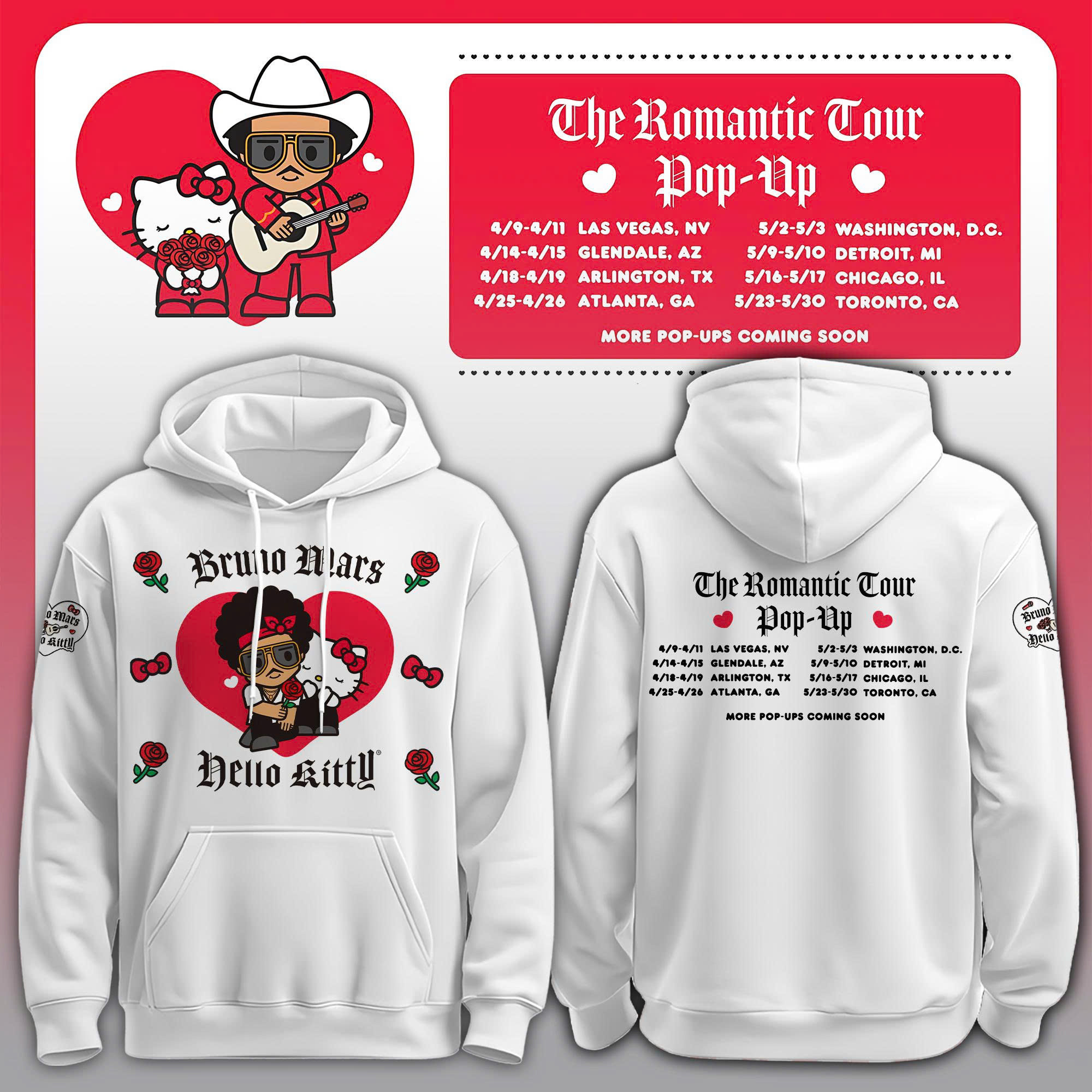 Sanrio Bruno Mars Collaboration Hoodie Bruno Mars X Hello Kitty Apparel Gift For Retro Fans