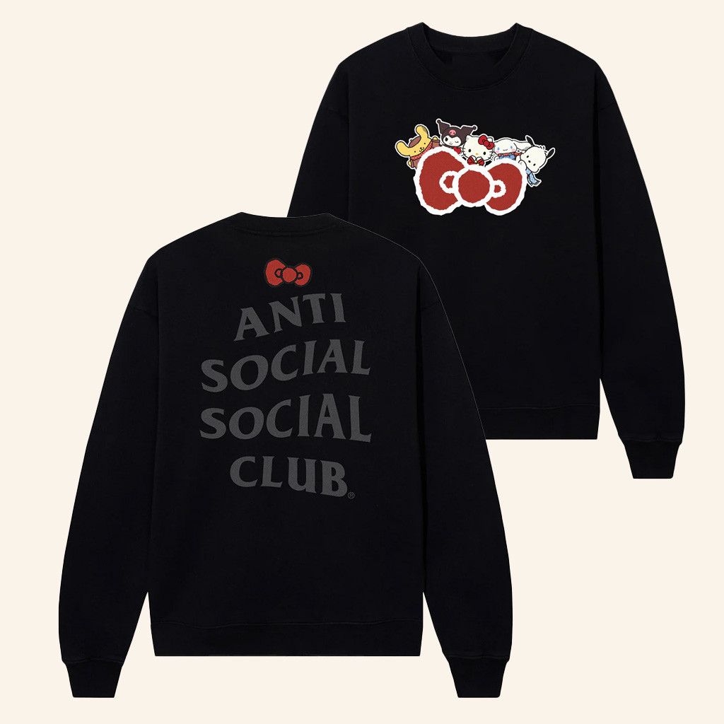 Sanrio Merch Anti Social Social Club X Hello Kitty And Friends Big Bow Crewneck Sweatshirt
