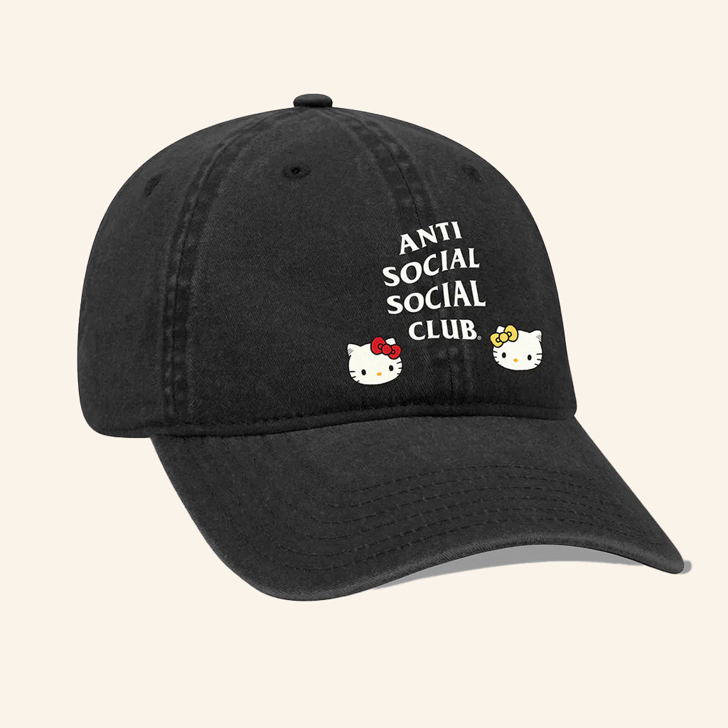 Sanrio Merch Embroidered Anti Social Social Club X Hello Kitty Hat Gifts For Girlfriend