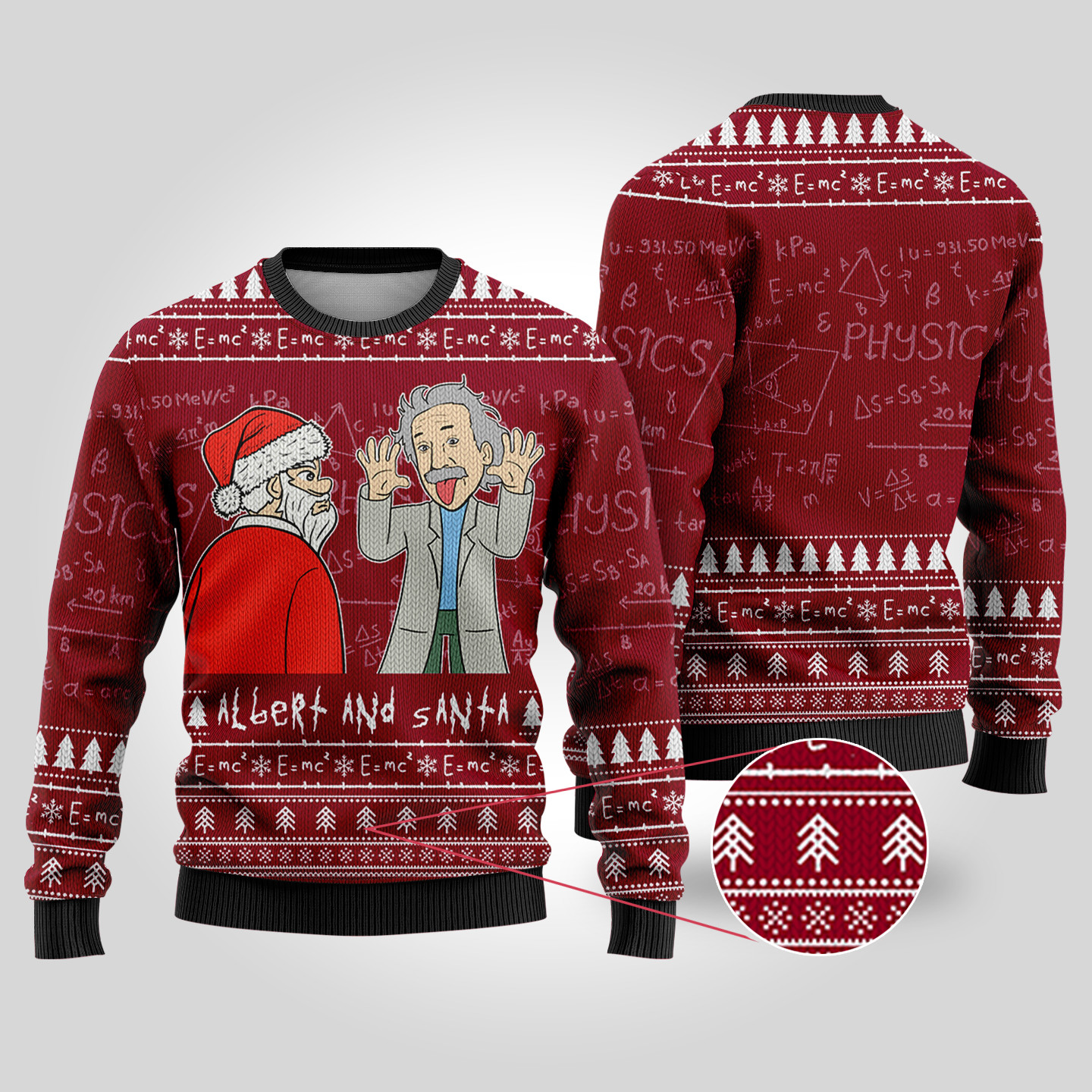 Santa And Albert Einstein Ugly Christmas Sweater Cardinal Red Best Gift Idea for Christmas Enthusiasts