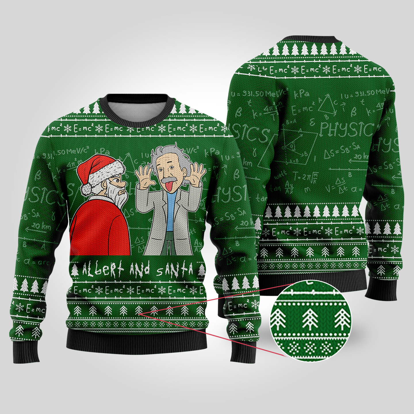 Santa And Albert Einstein Ugly Christmas Sweater Forest Green Trendy Winter Sweatshirt for Cozy Moments