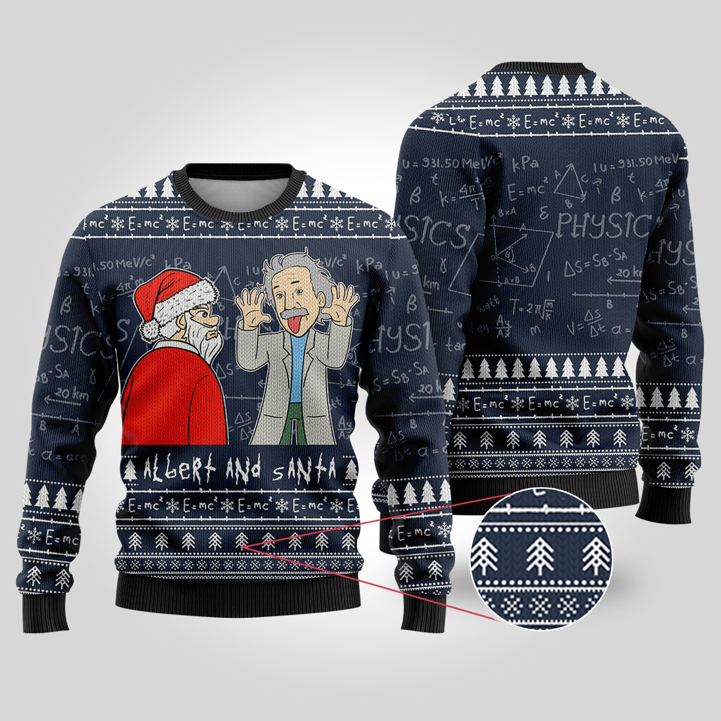 Santa And Albert Einstein Ugly Christmas Sweater Navy Cute Christmas Sweatshirt for Holiday Spirit