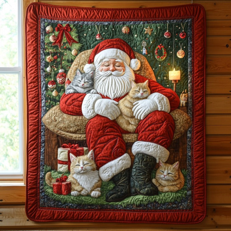 Santa And Cats Quilt Trendy Quilt Blanket Gift for Modern Home