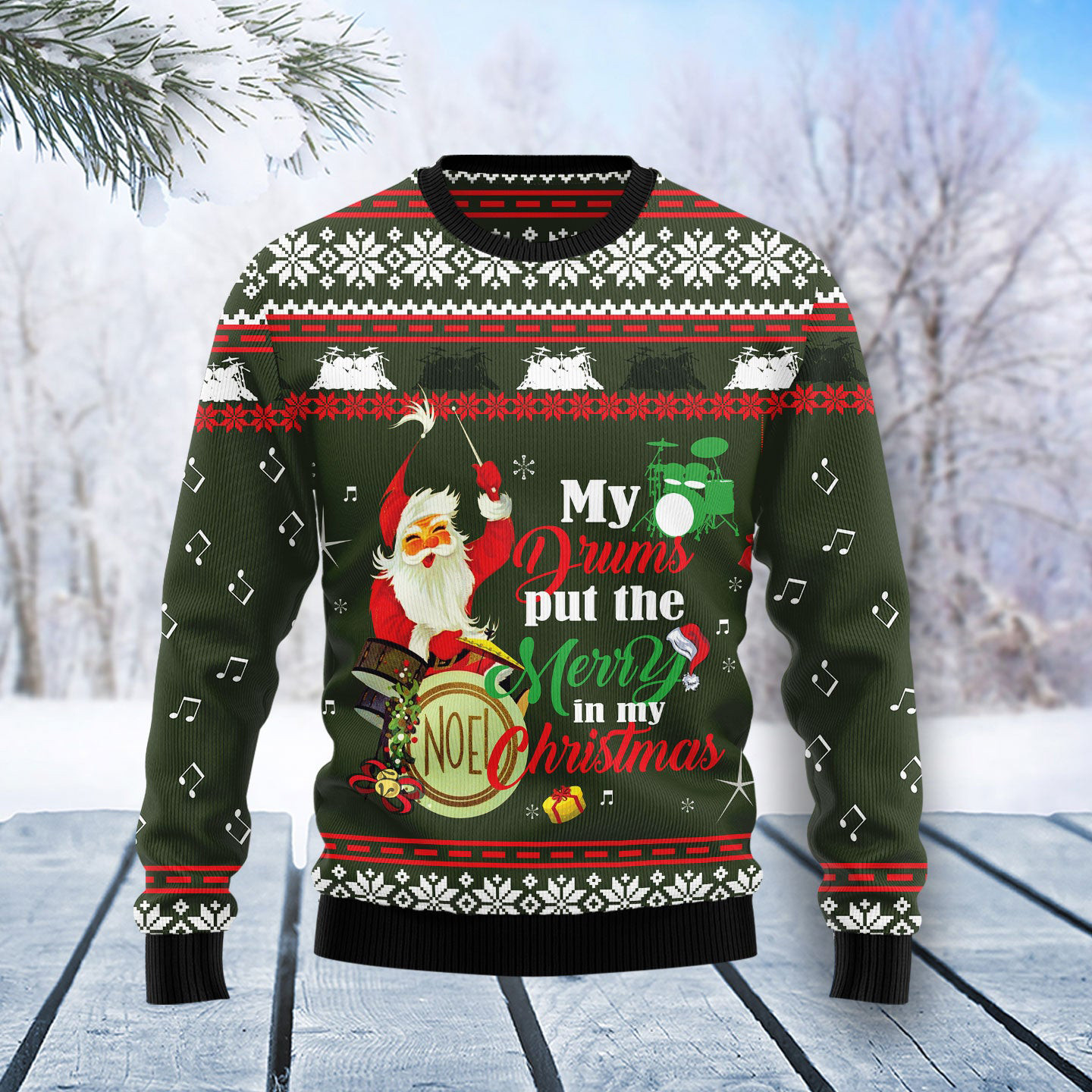 Santa And Drum Ugly Christmas Sweater Holiday Apparel Christmas Gifts For Him