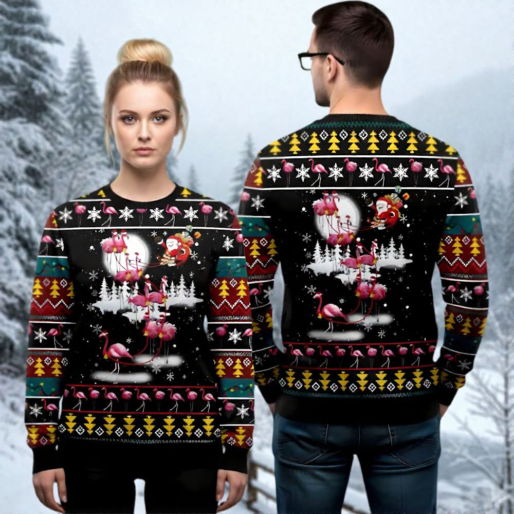 Santa And Flamingo Ugly Christmas Sweater Animal Themed Holiday Apparel Xmas Gift Ideas