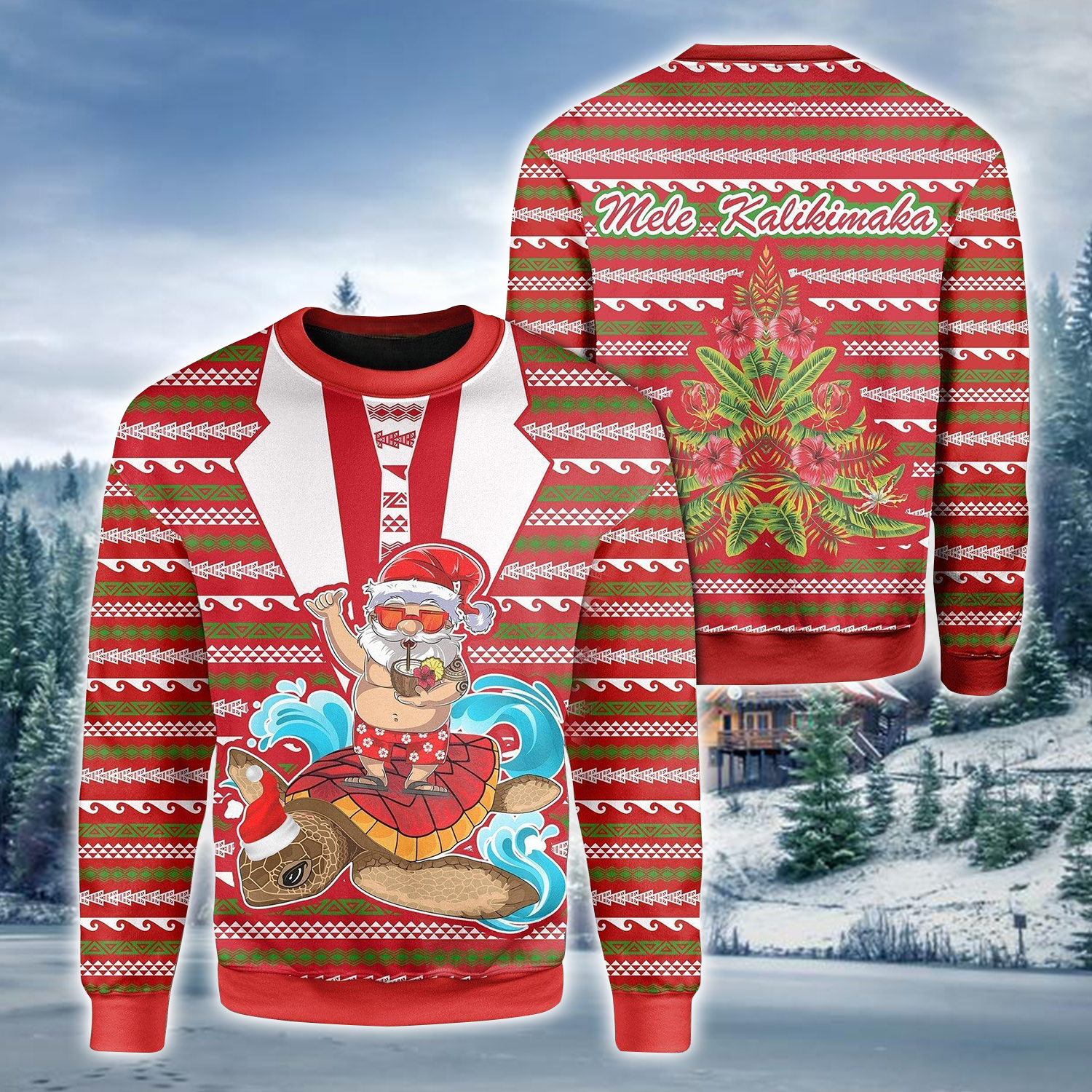 Santa And Sea Turtle Ugly Holiday Jumper Hawaiian Themed Sweaters Best Gifts For Christmas