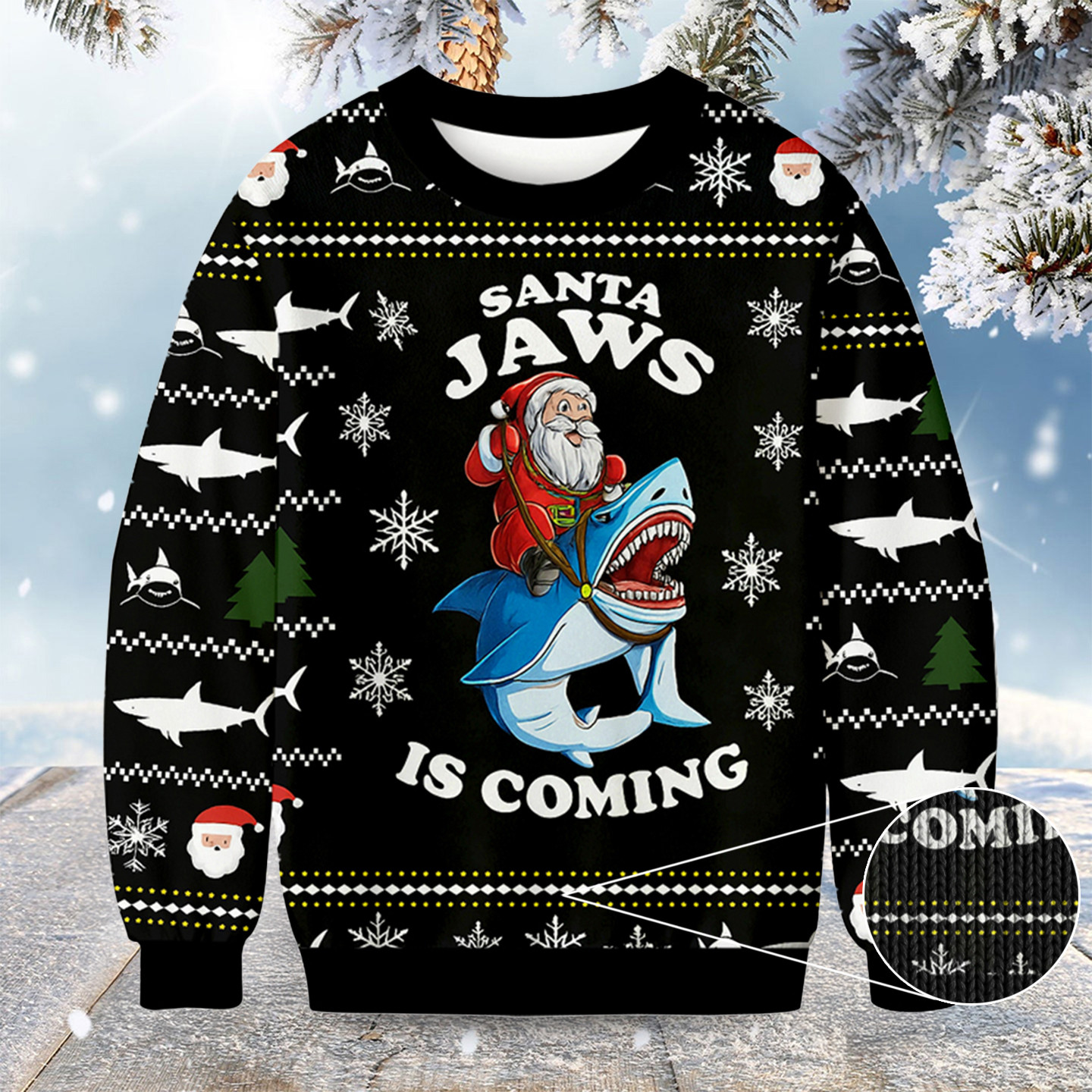Santa And Shark Christmas Ugly Sweater Winter Apparel Funny Christmas Sweater
