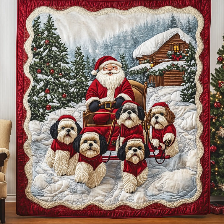 Santa And Shih Tzu Quilt Unique Quilt Blanket Gift for Special Occasions