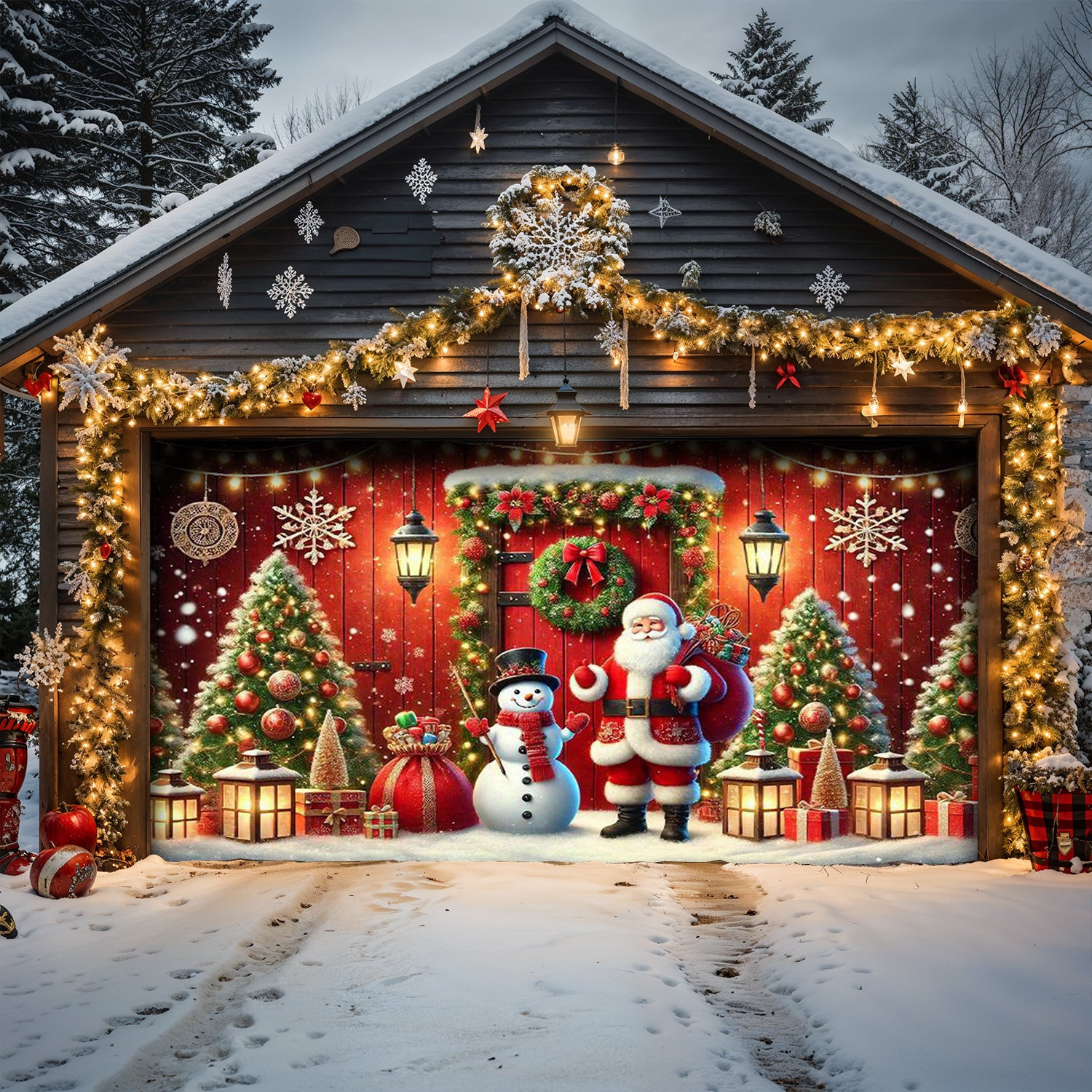 Santa And Snowman Christmas Garage Door Banner Garage Door Holiday Covers Xmas Gift Ideas