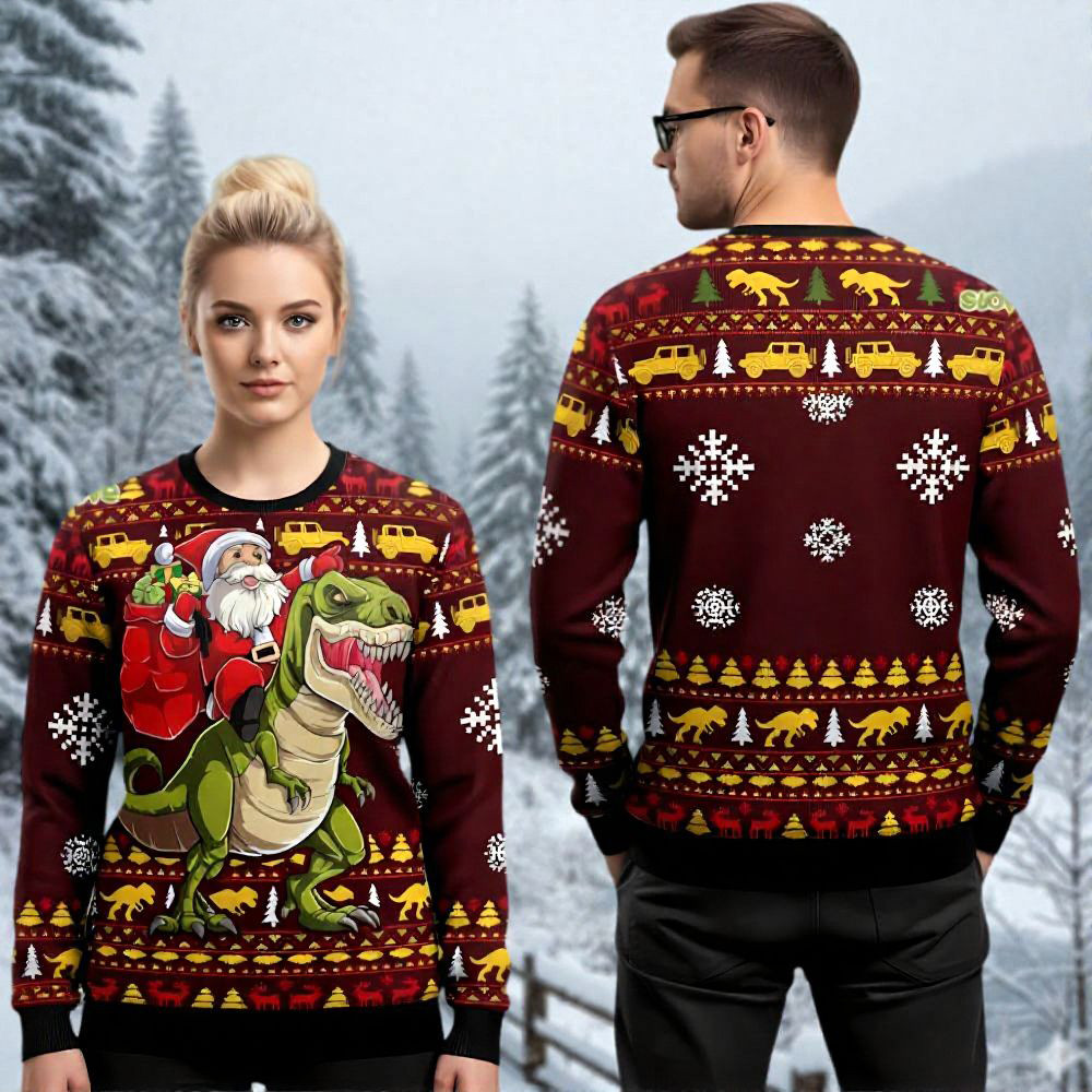 Santa And T Rex Ugly Christmas Sweater Hilarious Christmas Sweaters Gifts For Santa Claus Lover