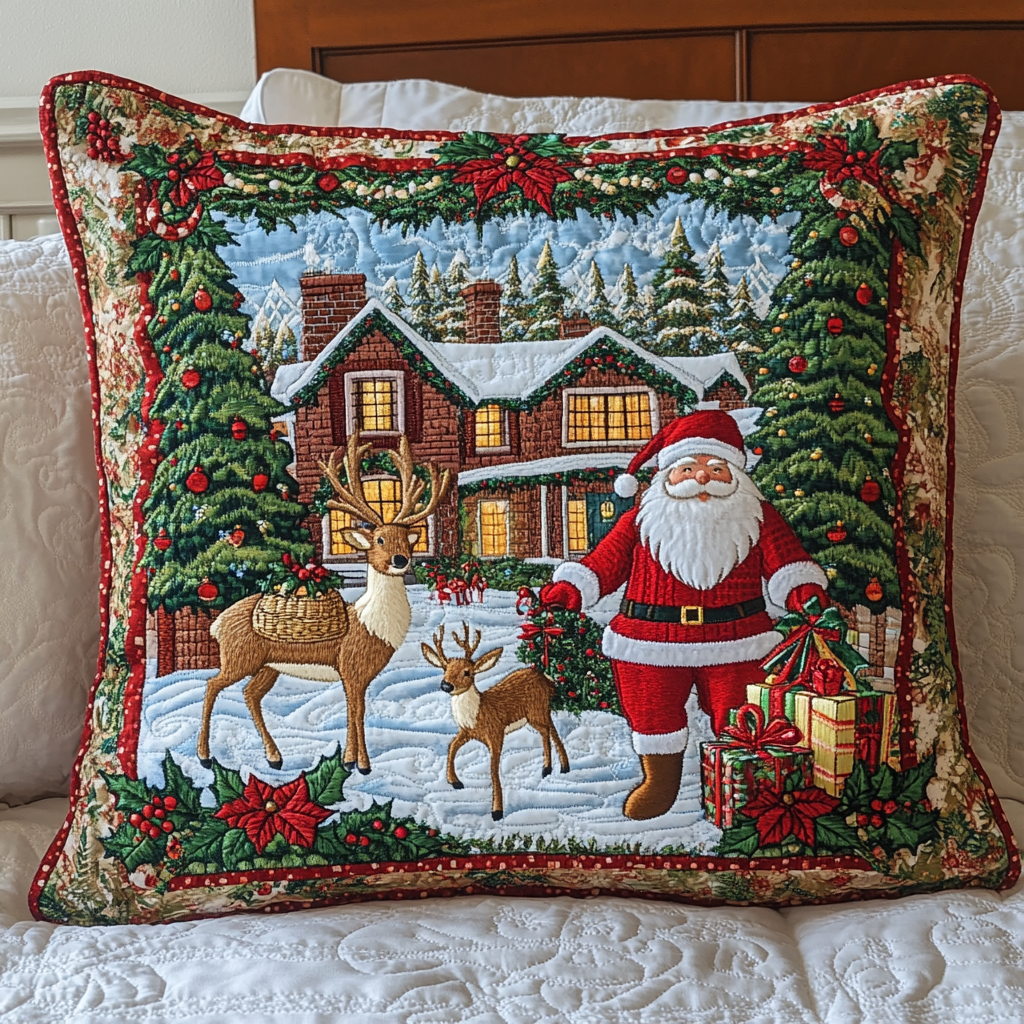 Santa Arrival Quilted Pillow Case Gnome Christmas Pillow Cover