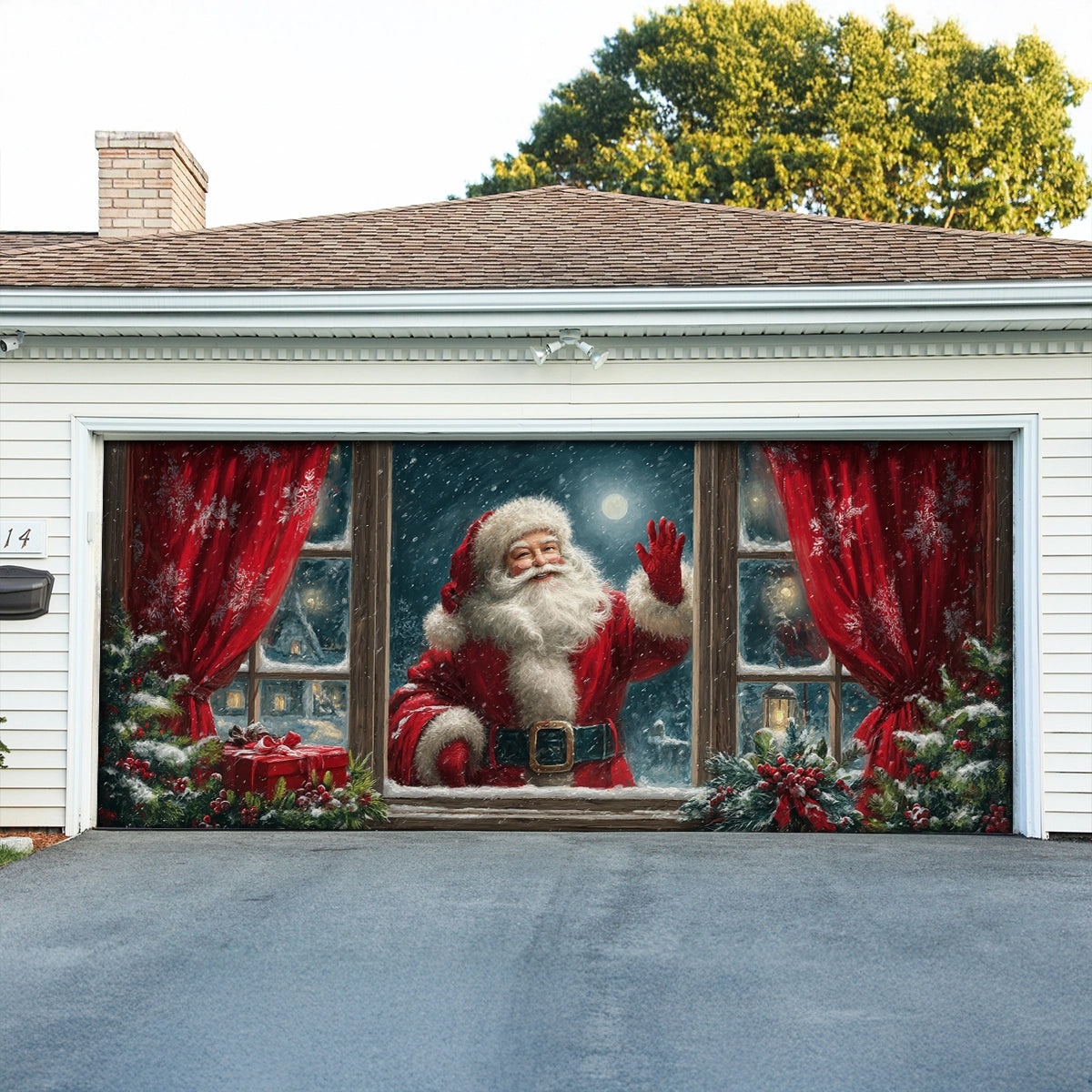 Santa At The Window Christmas Garage Door Banner Winter Decorations Unique Xmas Gifts