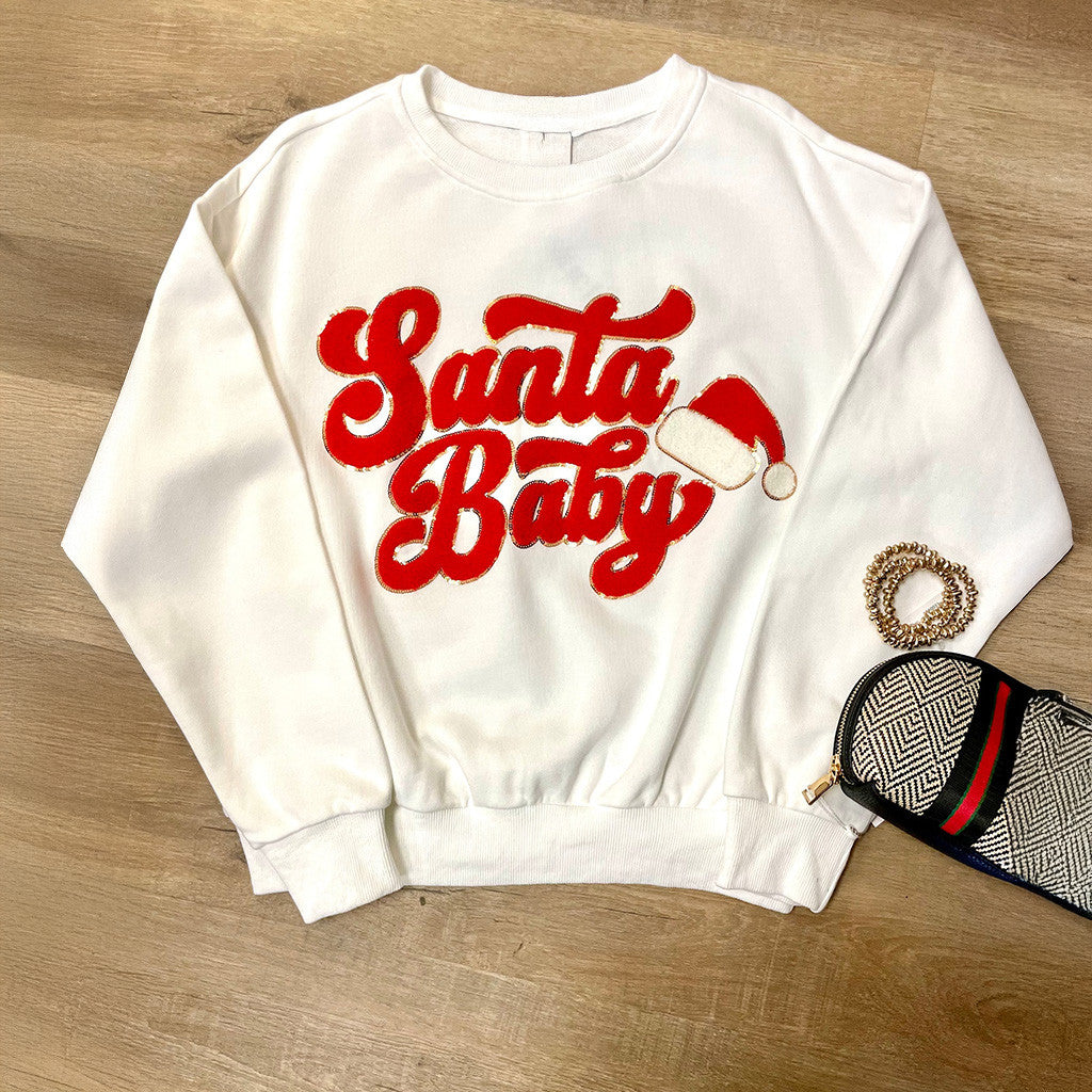 Santa Baby Sweatshirt White Cute Christmas Clothing Gifts For Xmas Santa Baby Sweatshirt White Cute Christmas Clothing Gifts For Xmas