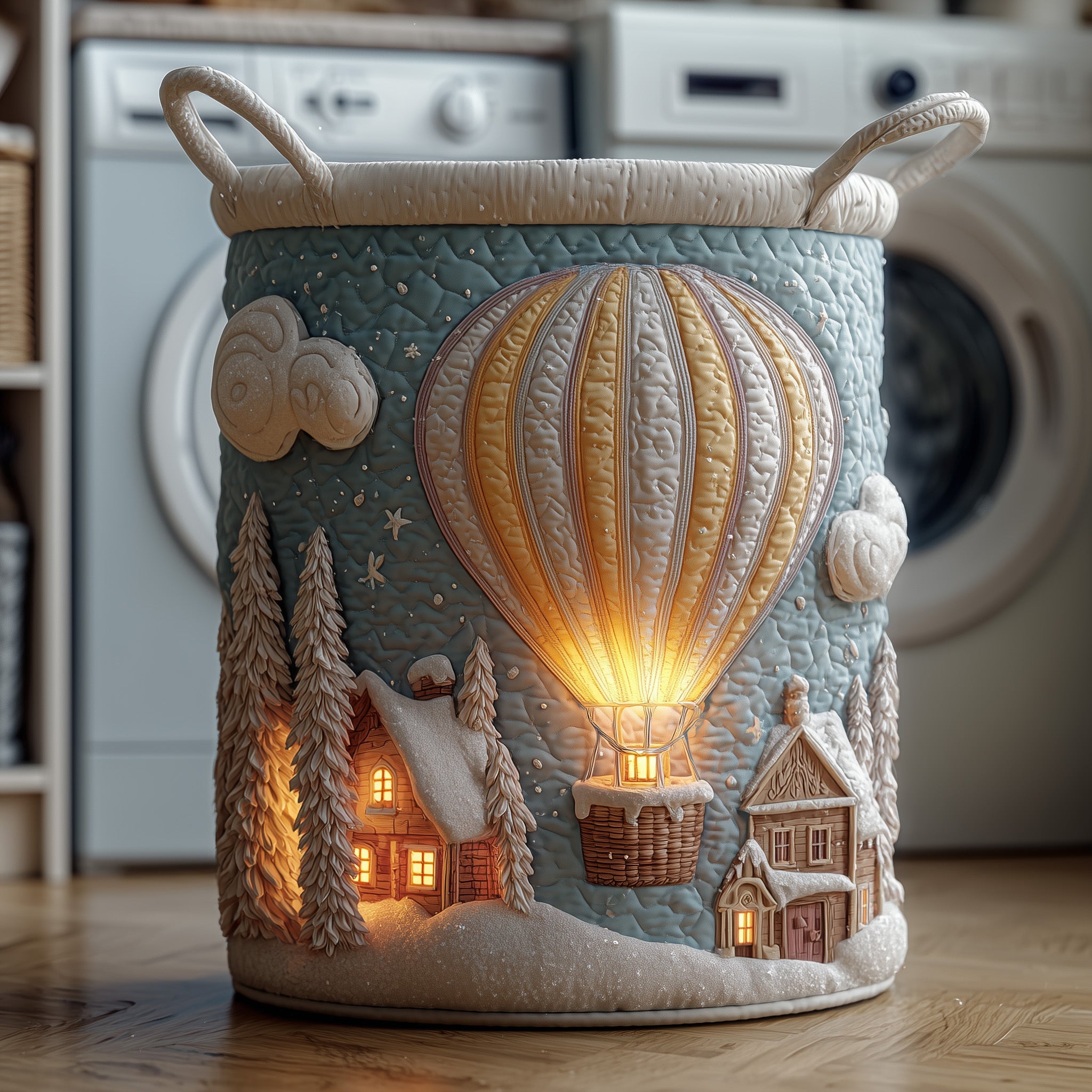 Santa Balloon Quilted Laundry Basket Best Sky Air Balloon Merch Gifts