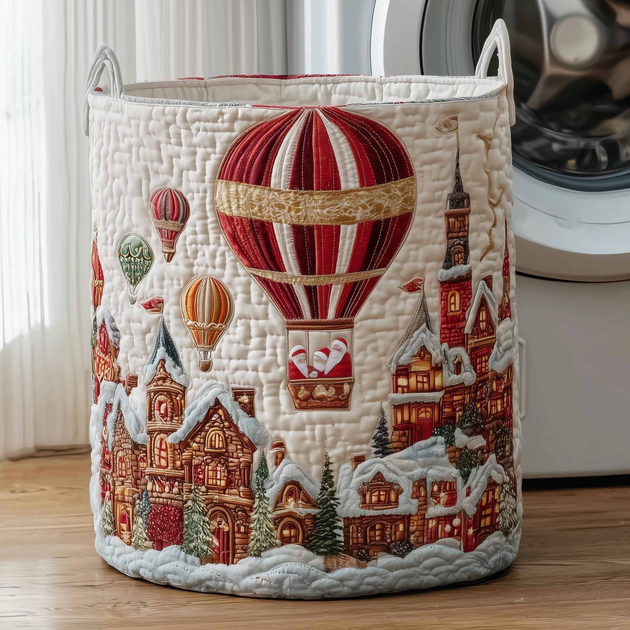 Santa Balloon Quilted Laundry Basket Sky Air Balloon Gifts For Friends